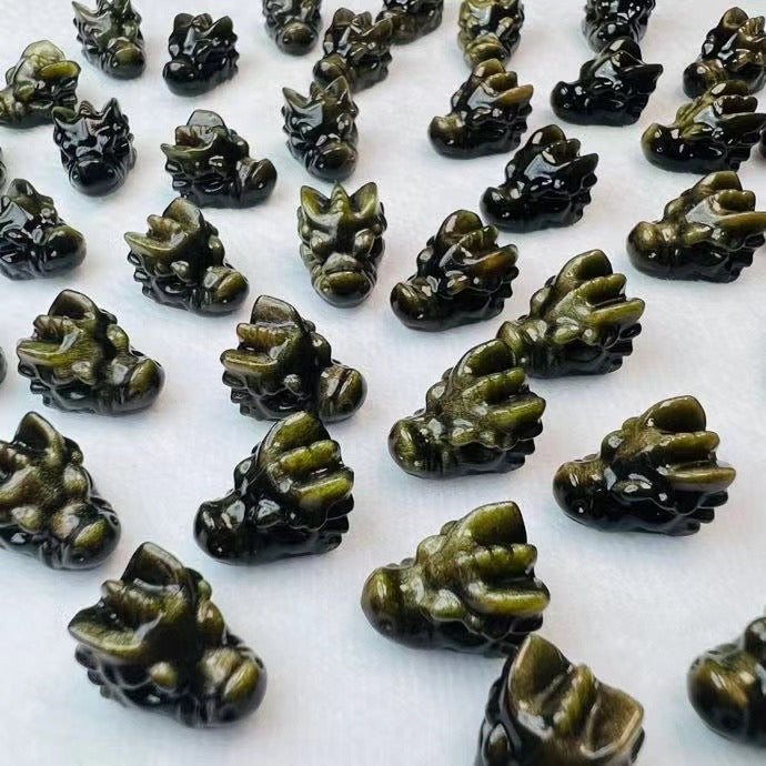 Mini Golden Sheen Obsidian Dragon Head Carvings Confetti Jewelry Charms