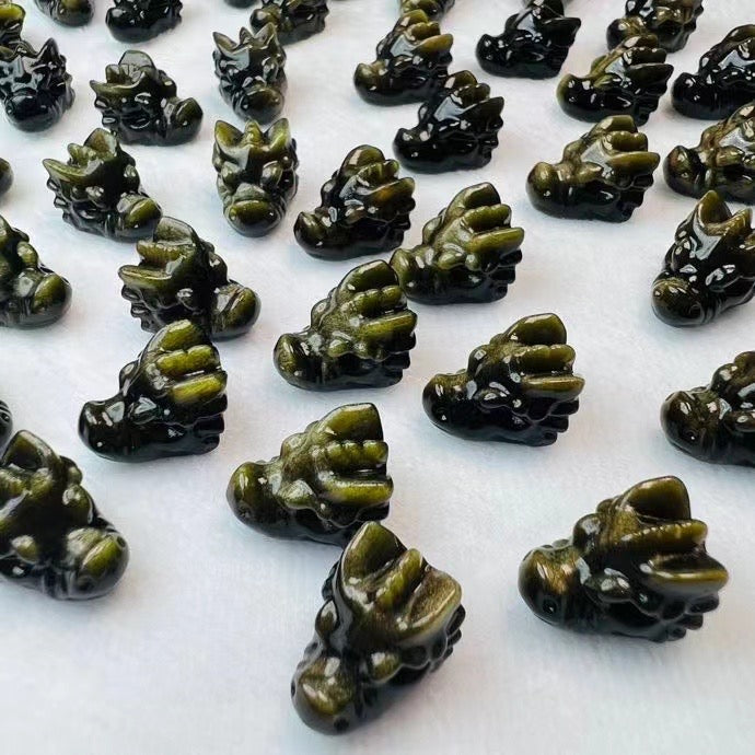 Mini Golden Sheen Obsidian Dragon Head Carvings Confetti Jewelry Charms