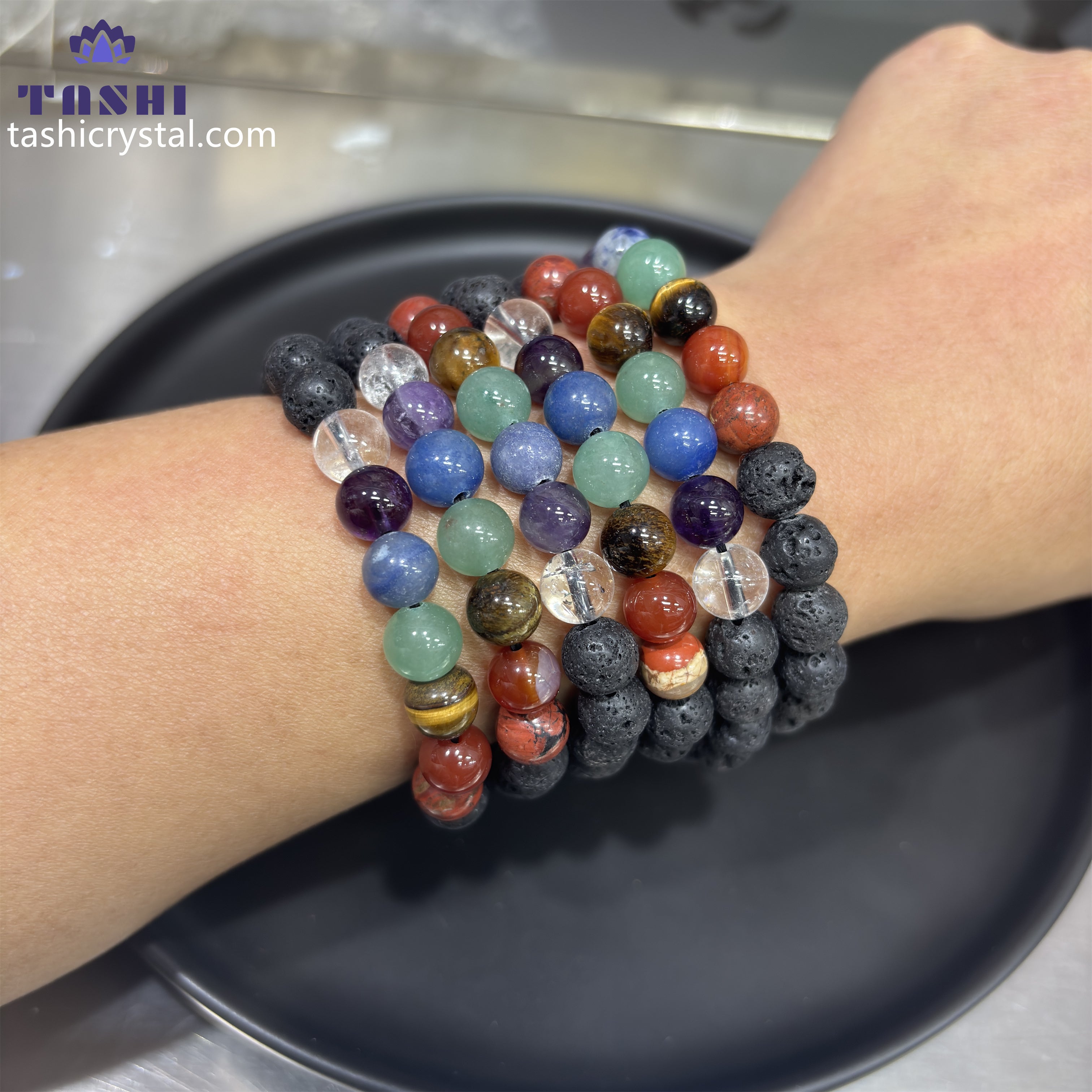 8mm Lava Stone Chakra Bracelets Round Beaded Bracelets Stretch Beads