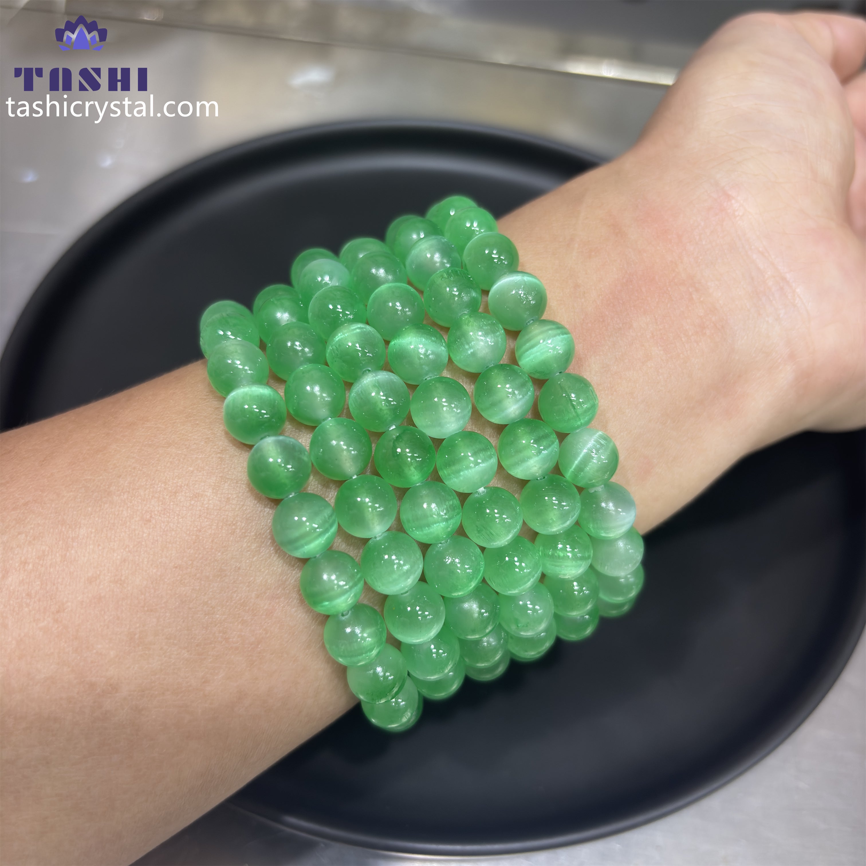 8mm Green Selenite Bracelets Round Beaded Bracelets Stretch Beads