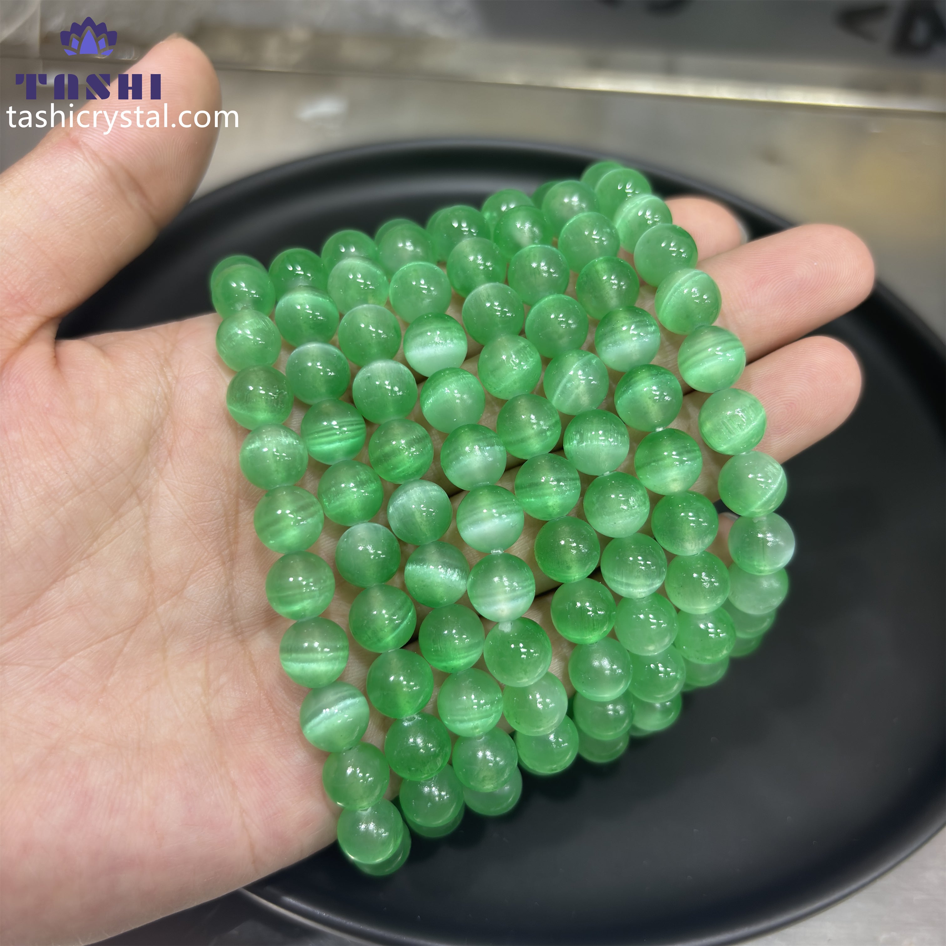 8mm Green Selenite Bracelets Round Beaded Bracelets Stretch Beads