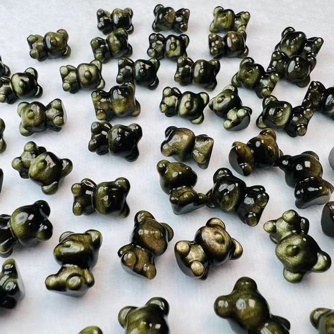 Mini Golden Sheen Obsidian No Face Bear Carvings Confetti Jewelry Charms