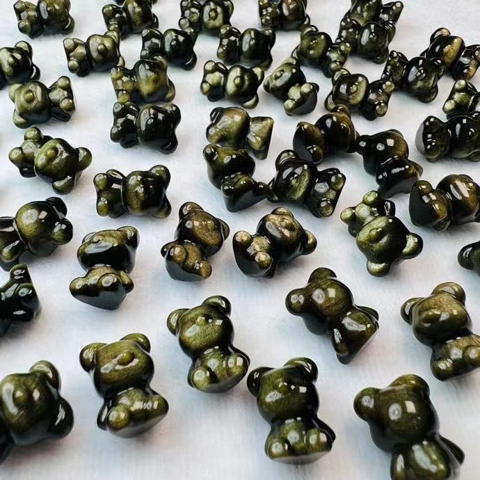 Mini Golden Sheen Obsidian No Face Bear Carvings Confetti Jewelry Charms