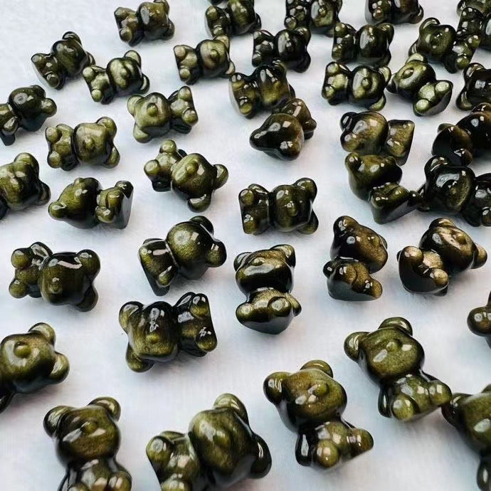 Mini Golden Sheen Obsidian No Face Bear Carvings Confetti Jewelry Charms