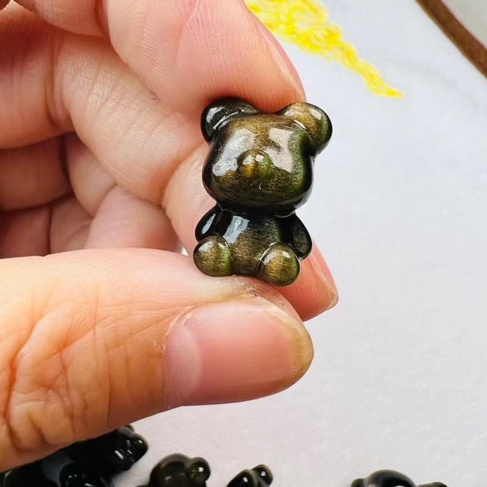 Mini Golden Sheen Obsidian No Face Bear Carvings Confetti Jewelry Charms