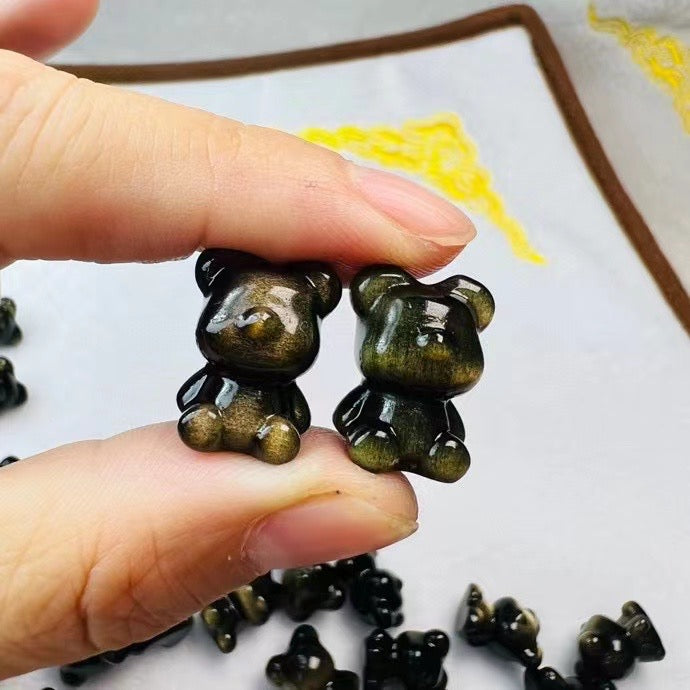 Mini Golden Sheen Obsidian No Face Bear Carvings Confetti Jewelry Charms