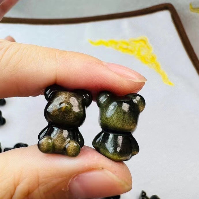 Mini Golden Sheen Obsidian No Face Bear Carvings Confetti Jewelry Charms