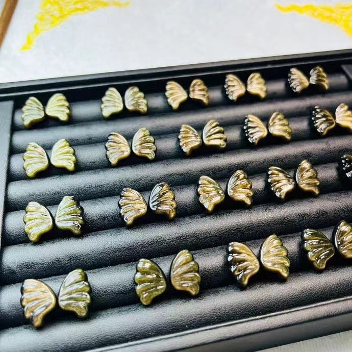 Mini Golden Sheen Obsidian Butterfly Wings Carvings Confetti Jewelry Charms