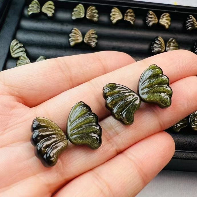 Mini Golden Sheen Obsidian Butterfly Wings Carvings Confetti Jewelry Charms