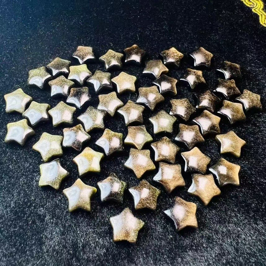 Mini Golden Sheen Obsidian Star Carvings Confetti Jewelry Charms