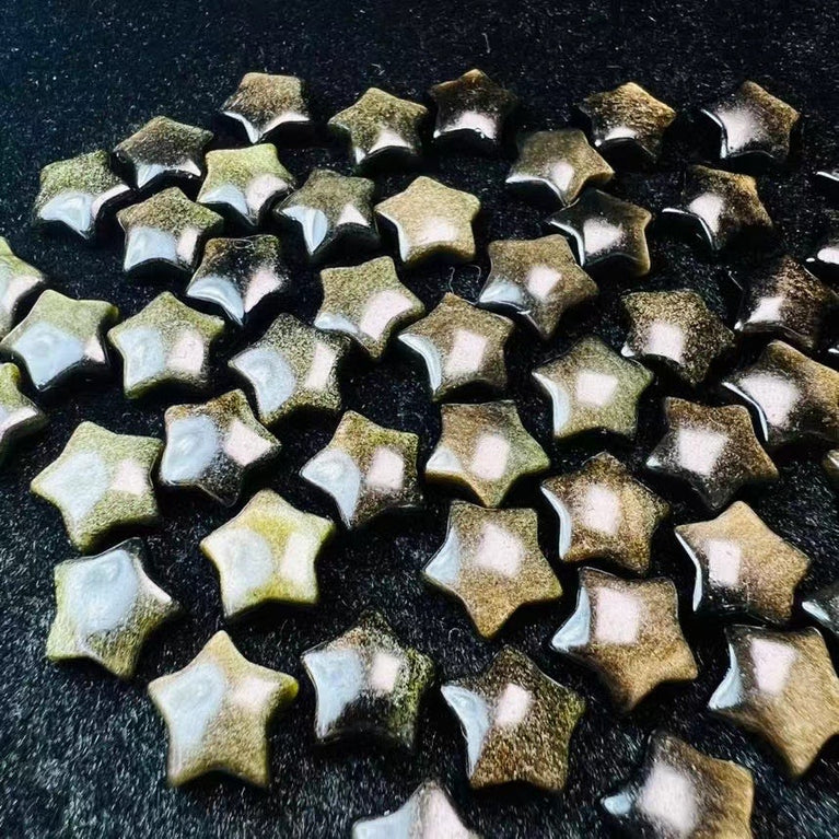 Mini Golden Sheen Obsidian Star Carvings Confetti Jewelry Charms