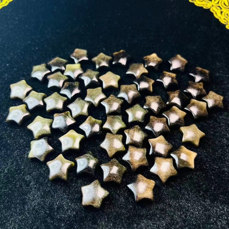 Mini Golden Sheen Obsidian Star Carvings Confetti Jewelry Charms