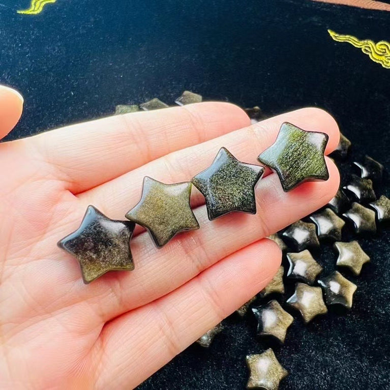 Mini Golden Sheen Obsidian Star Carvings Confetti Jewelry Charms