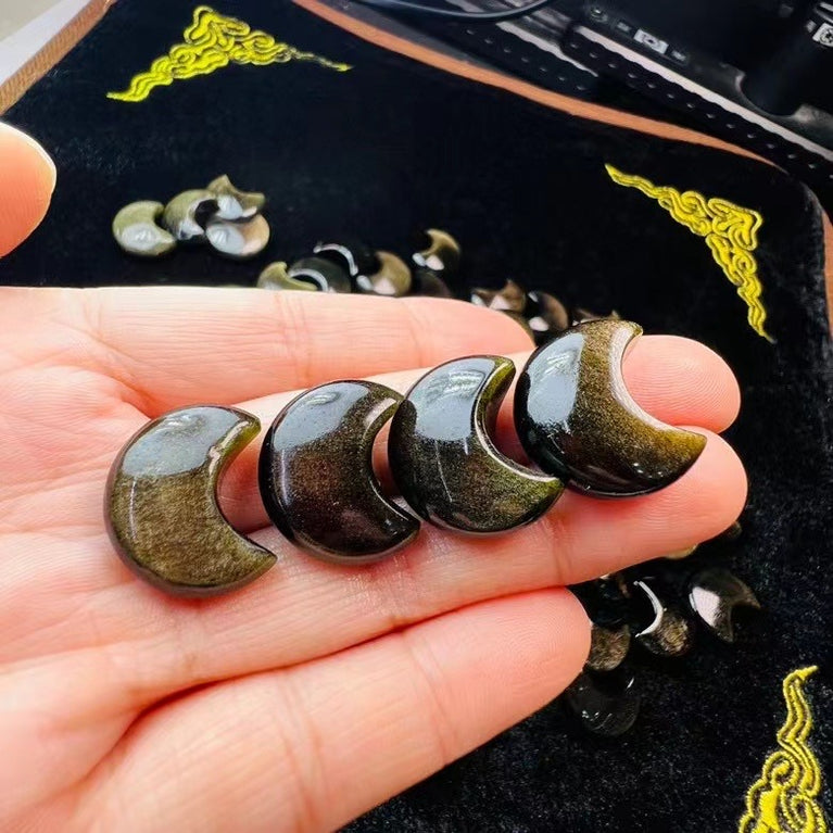 Mini Golden Sheen Obsidian Moon Carvings Confetti Jewelry Charms