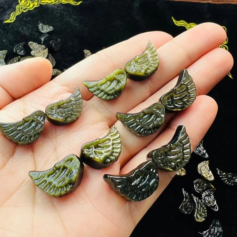 Mini Golden Sheen Obsidian Angel Wing Carvings Confetti Jewelry Charms