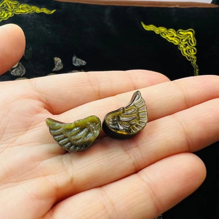 Mini Golden Sheen Obsidian Angel Wing Carvings Confetti Jewelry Charms