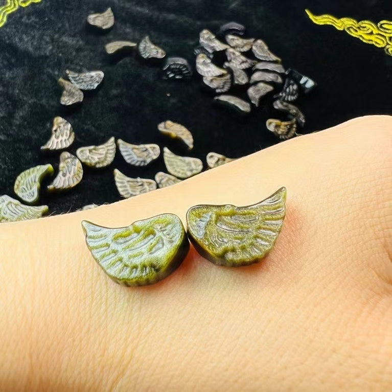 Mini Golden Sheen Obsidian Angel Wing Carvings Confetti Jewelry Charms