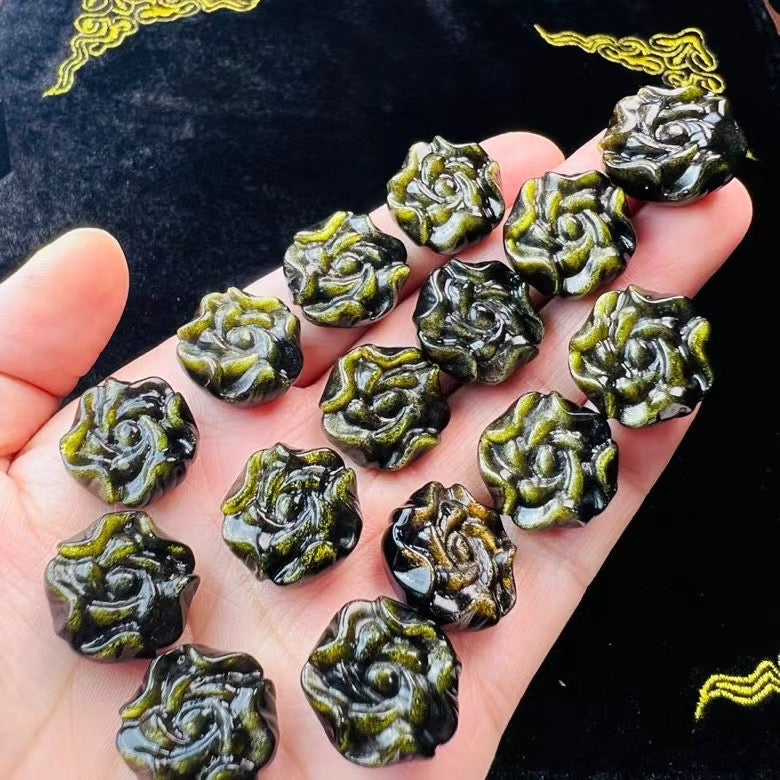 Mini Golden Sheen Obsidian Flower Carvings Confetti Jewelry Charms