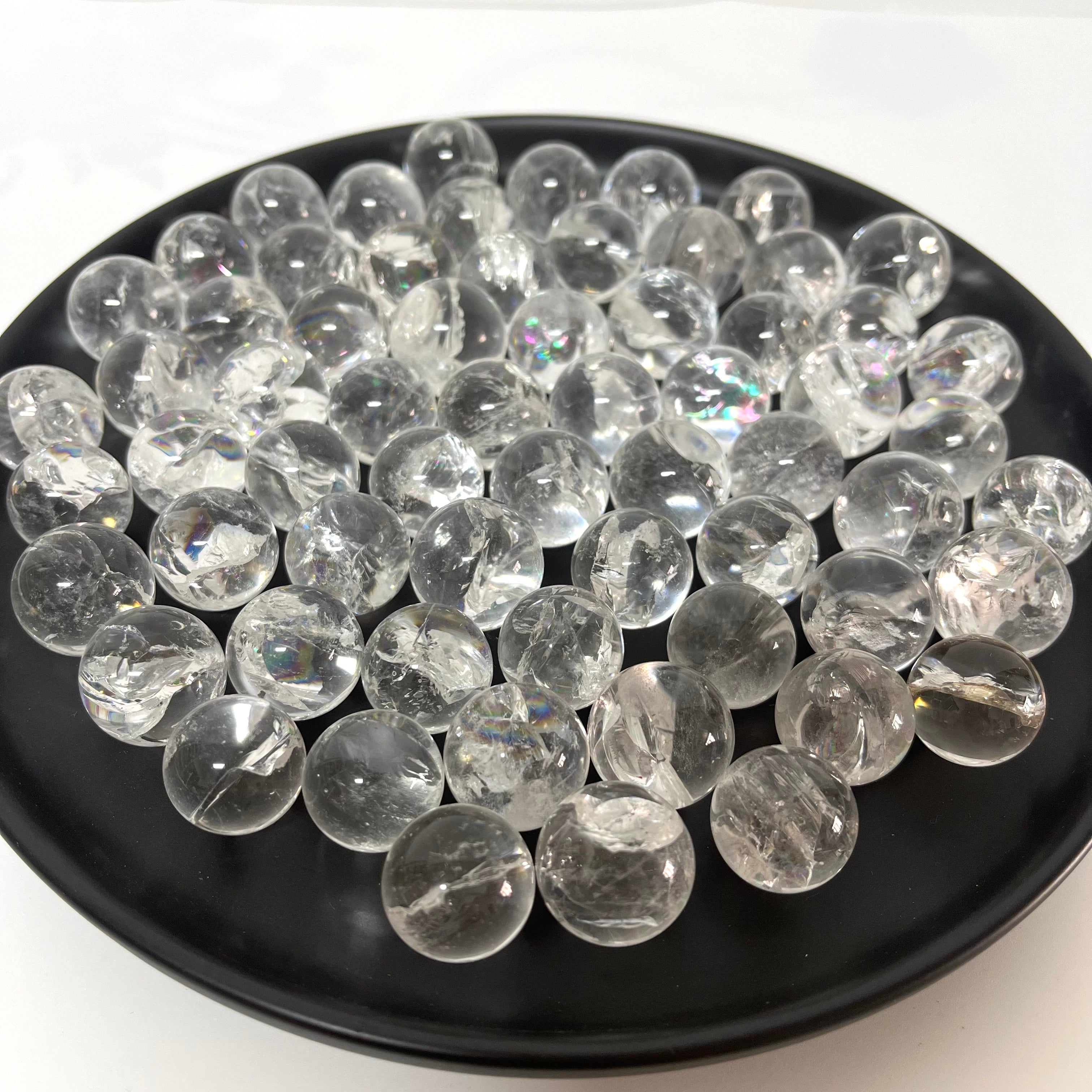 2CM High Quality Crackle Clear Quartz Spheres with Rainbow