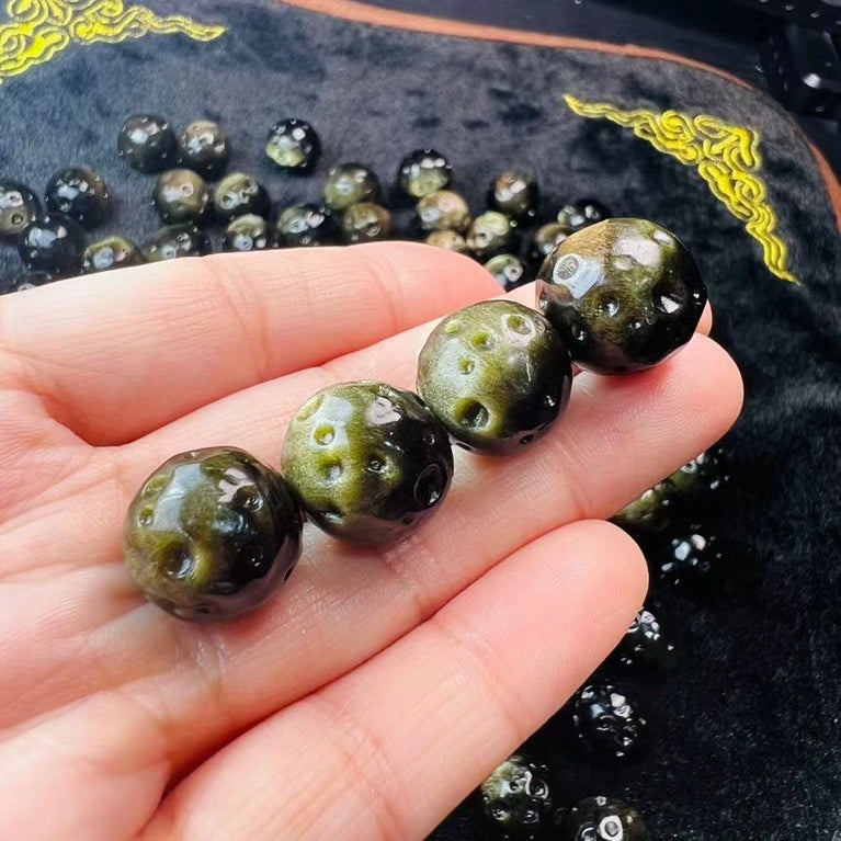 Mini Golden Sheen Obsidian Moon Sphere Carvings Confetti Jewelry Charms