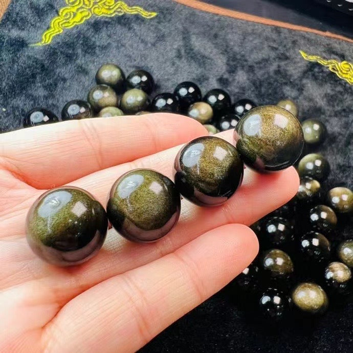 Mini Golden Sheen Obsidian Sphere Carvings Confetti Jewelry Charms