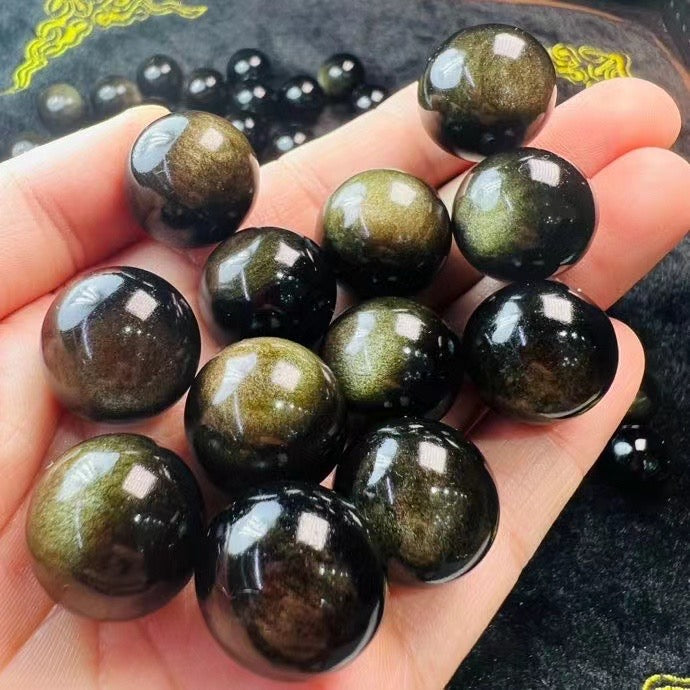 Mini Golden Sheen Obsidian Sphere Carvings Confetti Jewelry Charms