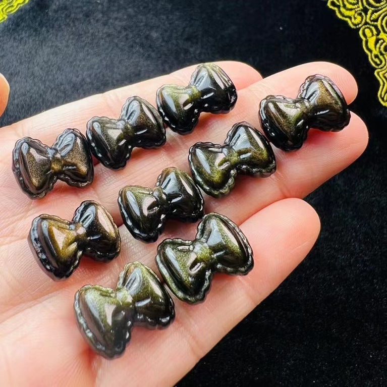 Mini Golden Sheen Obsidian Bow Tie Carvings Confetti Jewelry Charms