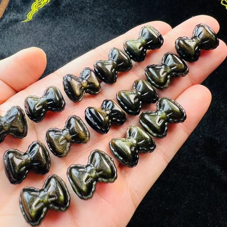 Mini Golden Sheen Obsidian Bow Tie Carvings Confetti Jewelry Charms