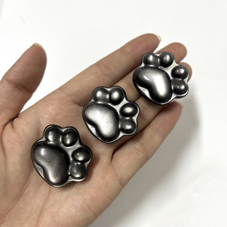 4CM Mini Silver Sheen Obsidian Cat Paw Pawprint Natural Strong Flash