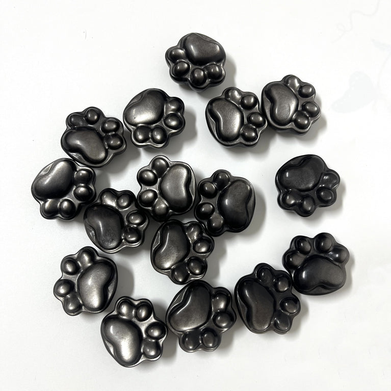 4CM Mini Silver Sheen Obsidian Cat Paw Pawprint Natural Strong Flash