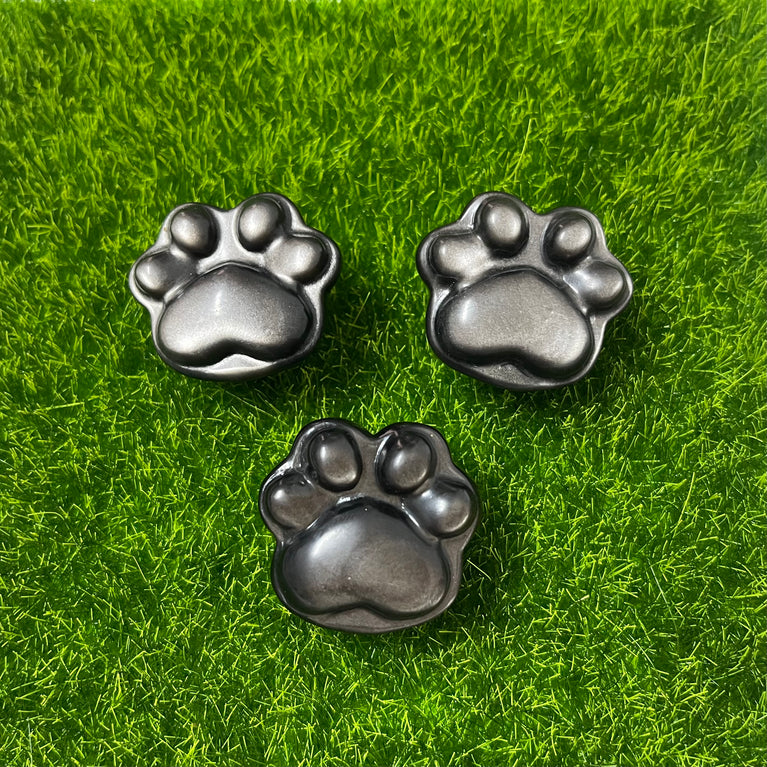 4CM Mini Silver Sheen Obsidian Cat Paw Pawprint Natural Strong Flash