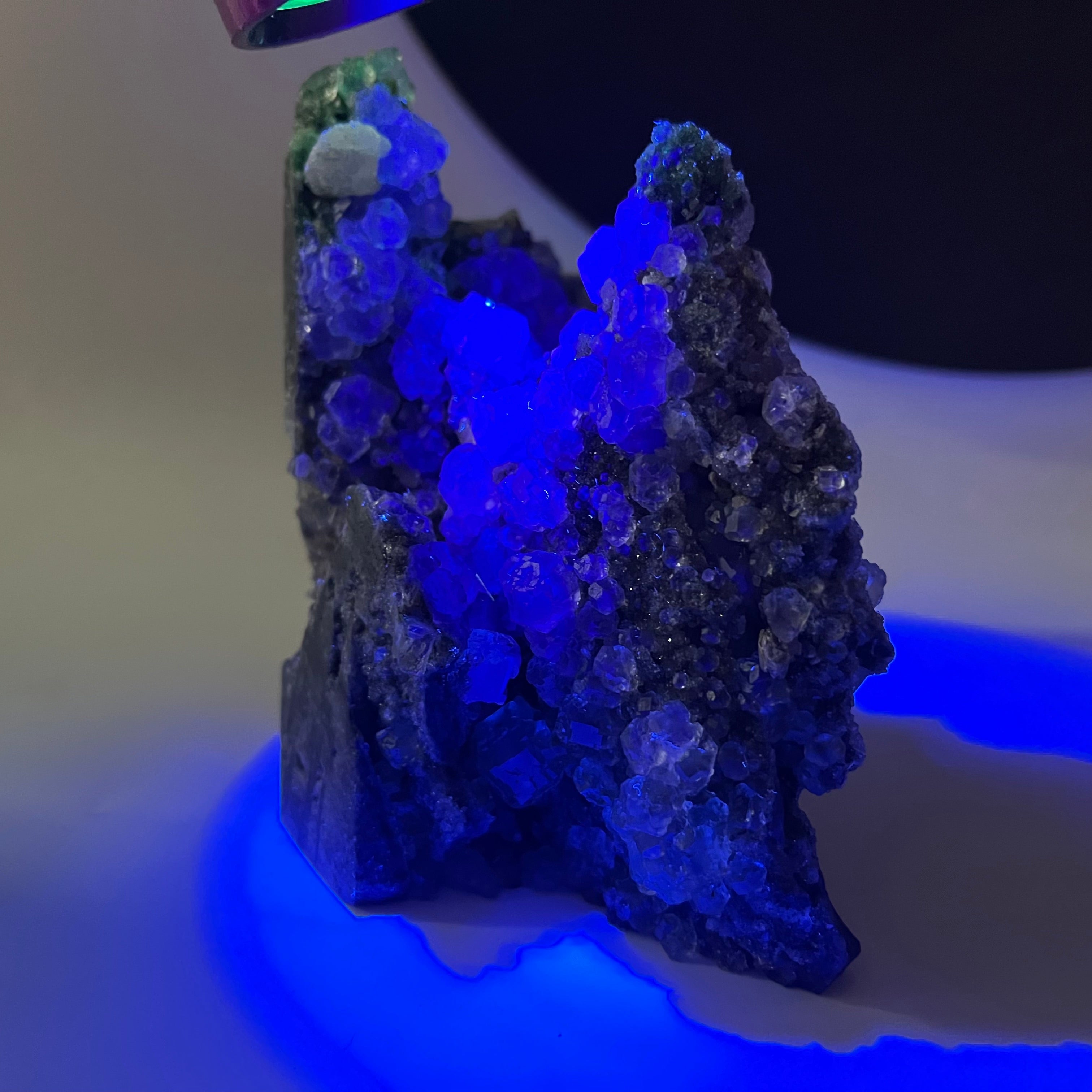 Natural UV Reactive Green Fluorite with Mangano Calcite on Sphalerite Specimen