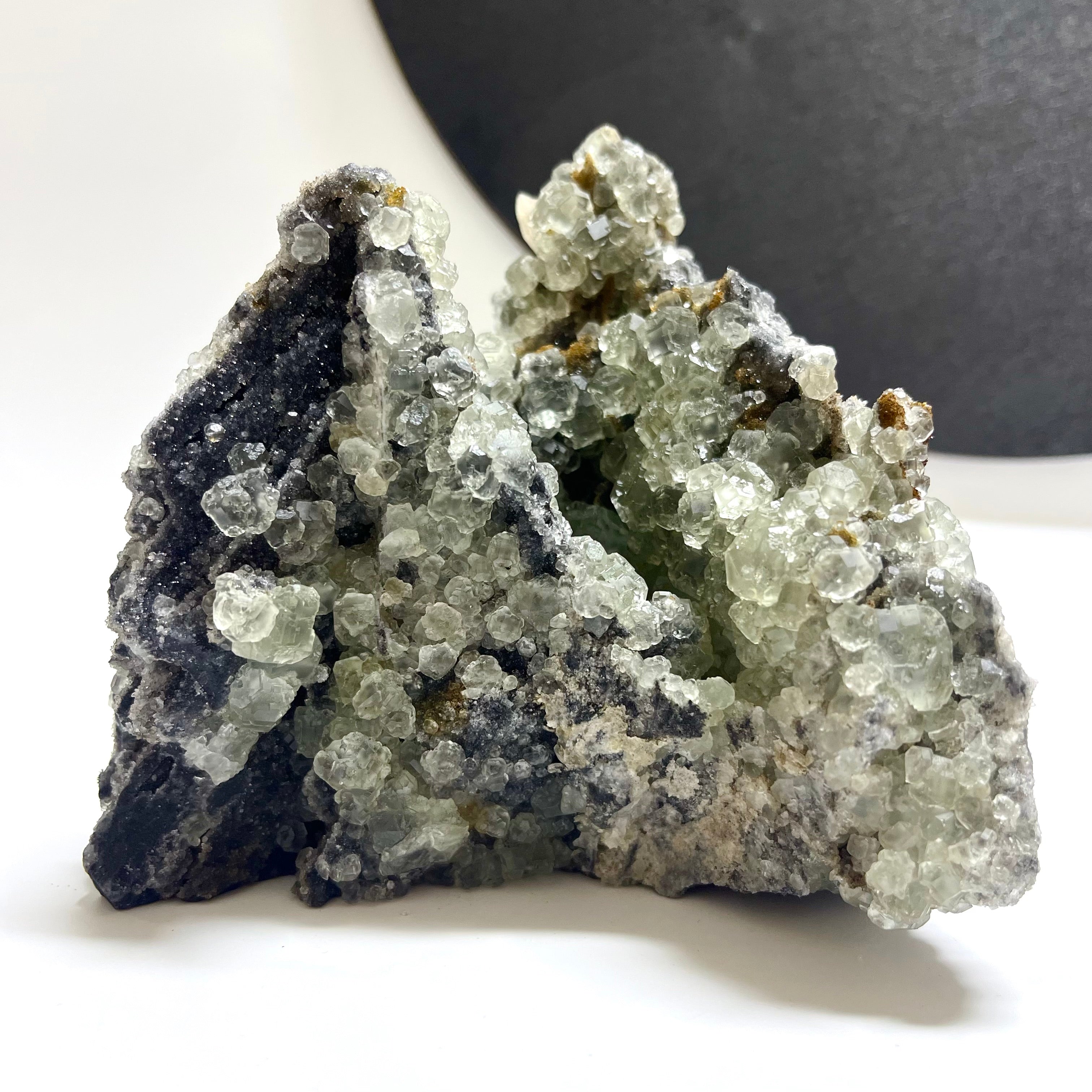 Natural UV Reactive Green Fluorite with Mangano Calcite on Sphalerite Specimen
