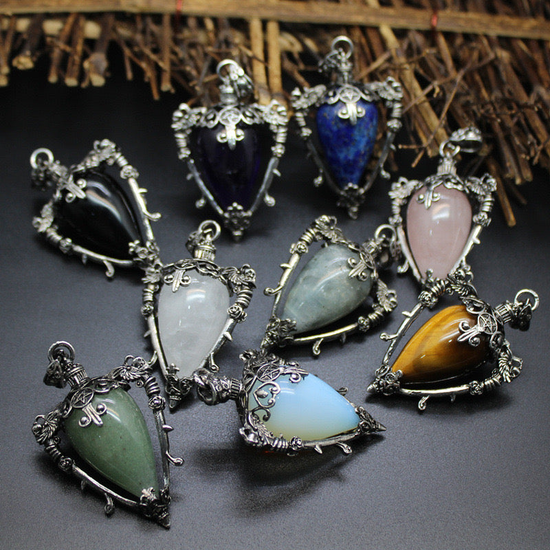 Antique Silver Crystal Vase Pendant Pendulum