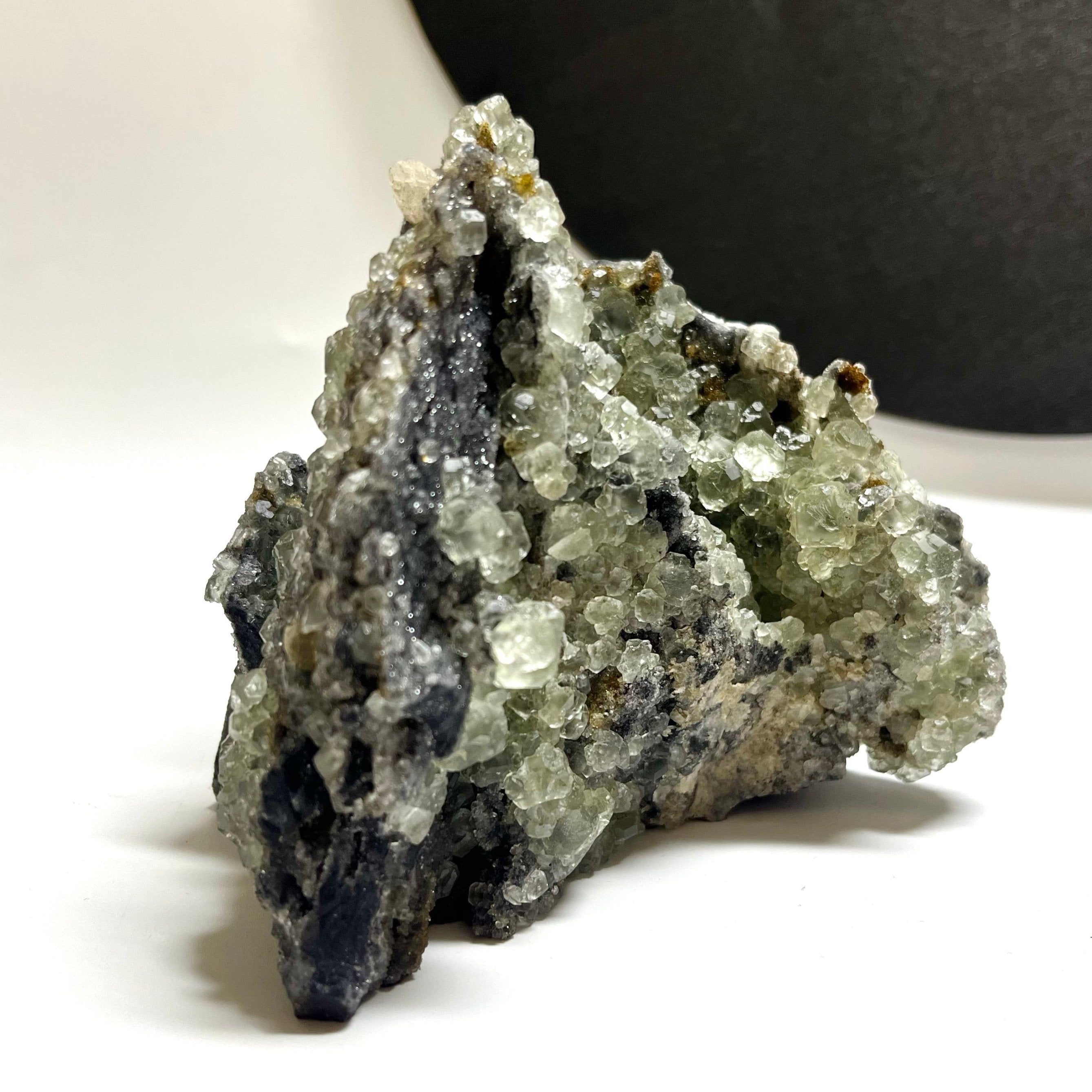 Natural UV Reactive Green Fluorite with Mangano Calcite on Sphalerite Specimen