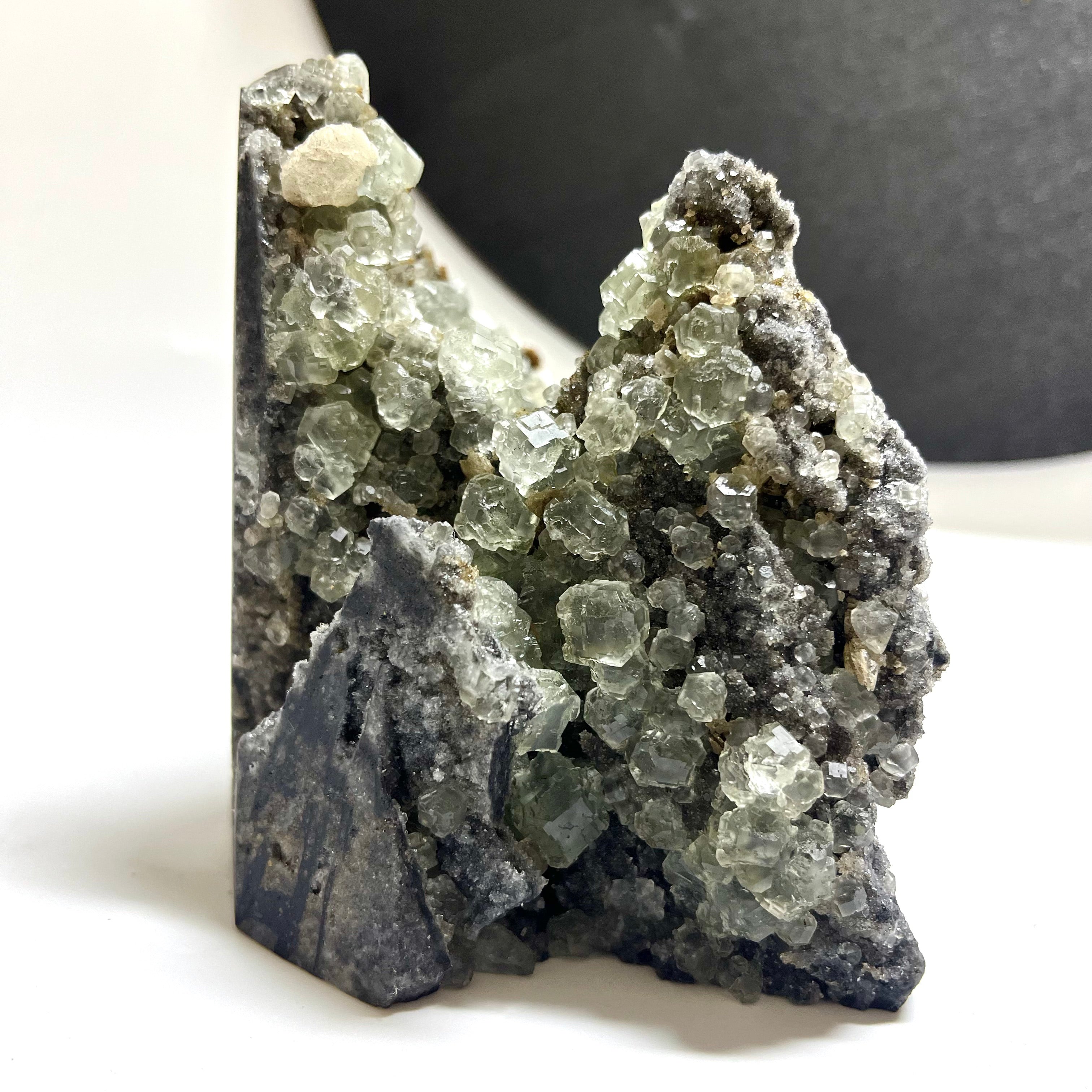 Natural UV Reactive Green Fluorite with Mangano Calcite on Sphalerite Specimen