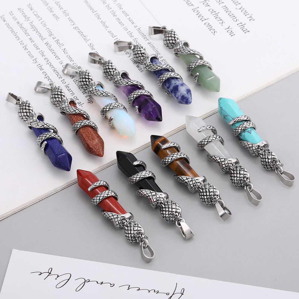 Snake Wrapped Crystal Point Pendant Pendulum Wholesale