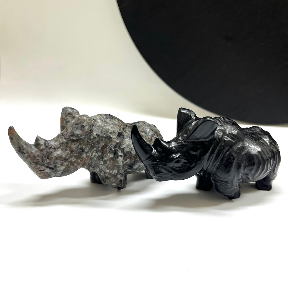 Natural Obsidian/Yooperlite Rhinoceros Rhino Carving