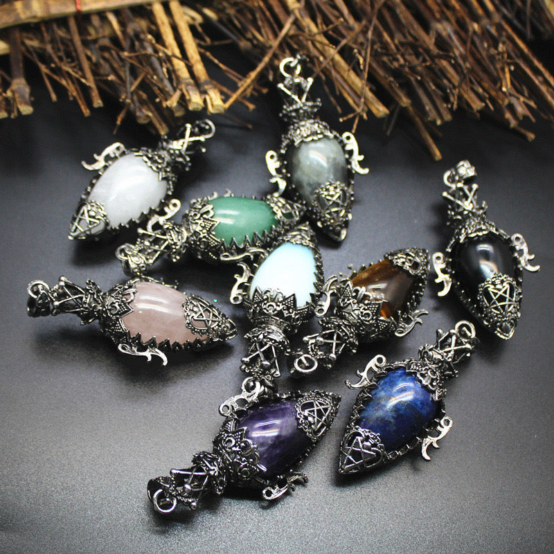 Antique Silver Crystal Vase Pendant Pendulum