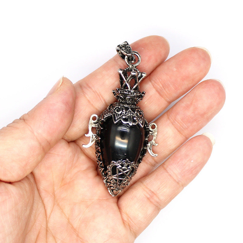 Antique Silver Crystal Vase Pendant Pendulum