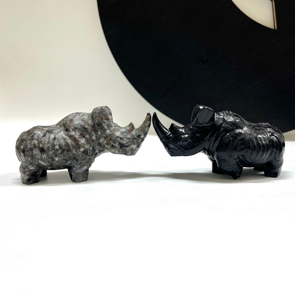 Natural Obsidian/Yooperlite Rhinoceros Rhino Carving