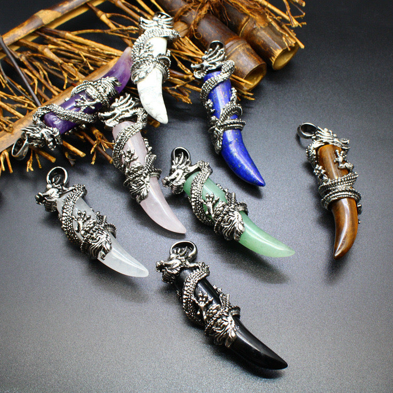 Dragon Wrapped Tooth Point Pendant Necklace Wholesale