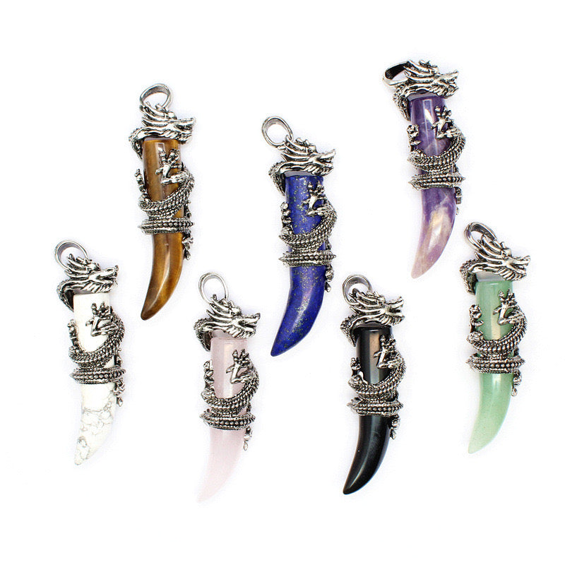Dragon Wrapped Tooth Point Pendant Necklace Wholesale