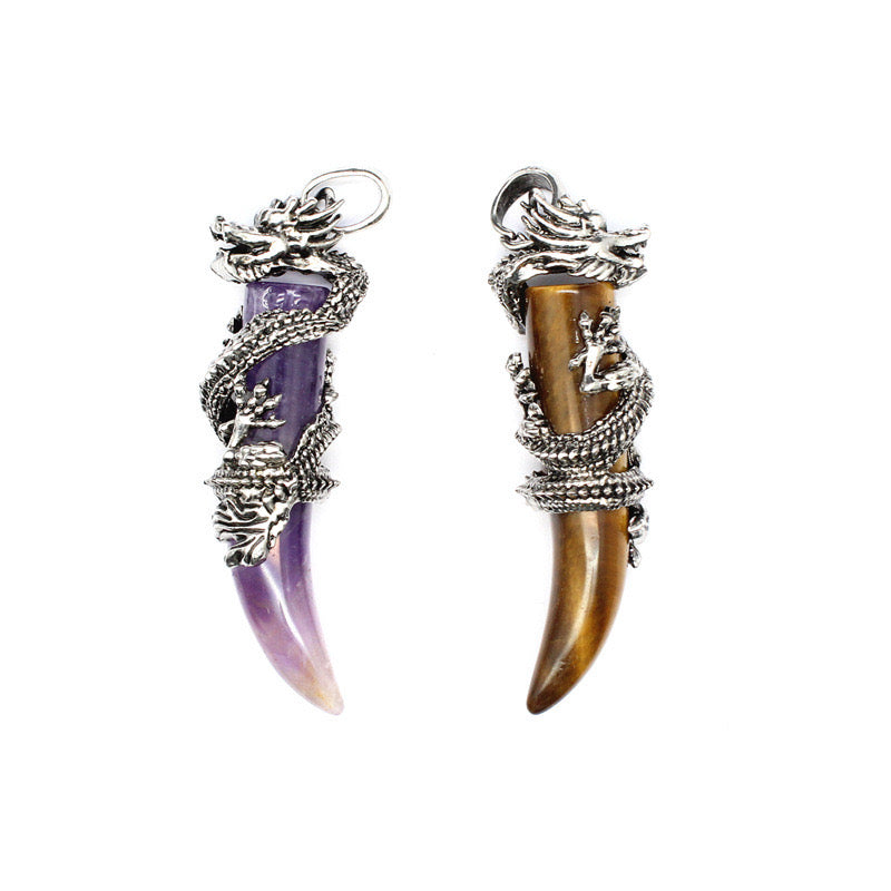 Dragon Wrapped Tooth Point Pendant Necklace Wholesale