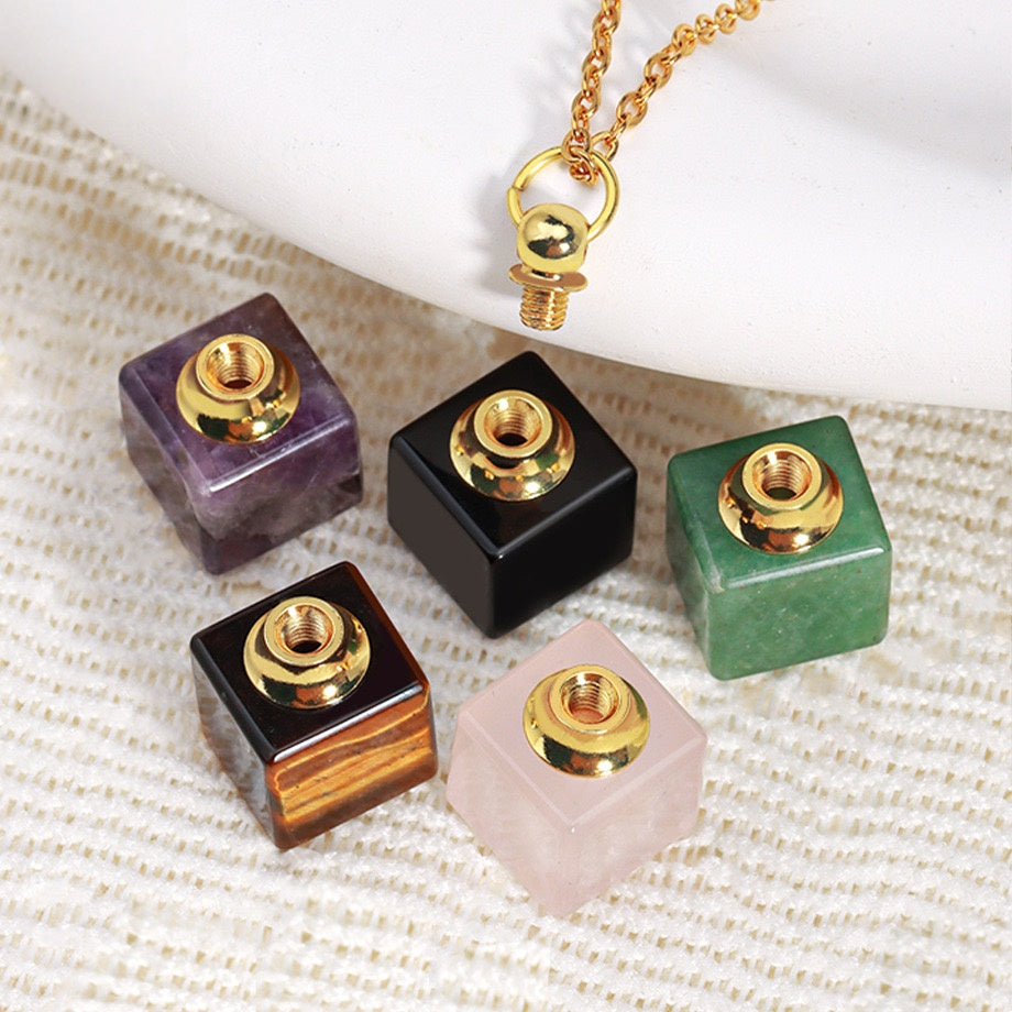 Crystal Cube Perfume Bottle Pendant Necklace
