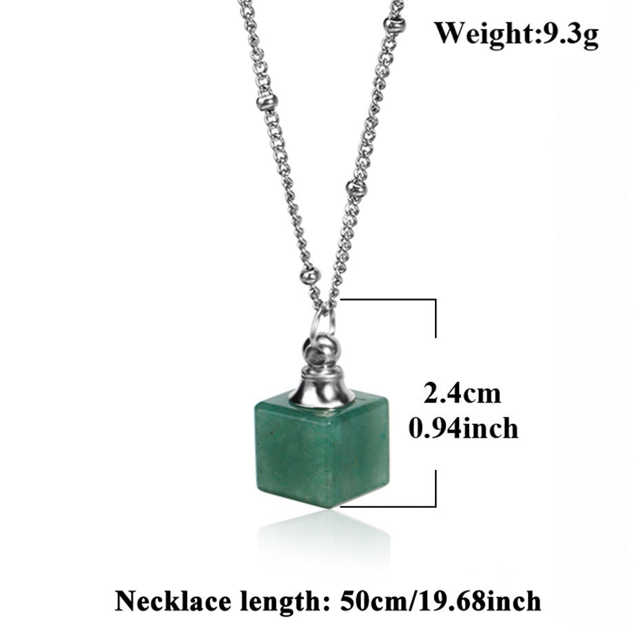 Crystal Cube Perfume Bottle Pendant Necklace