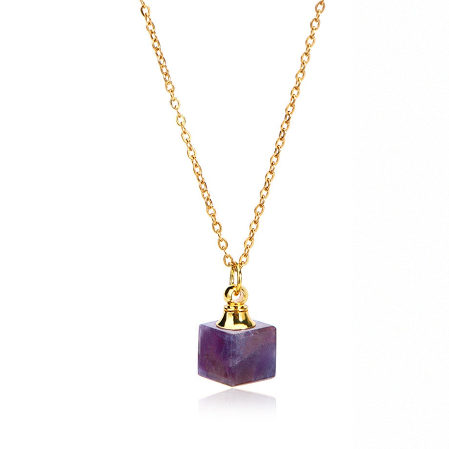 Crystal Cube Perfume Bottle Pendant Necklace