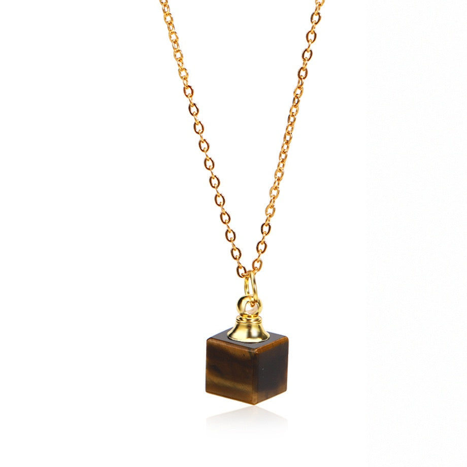 Crystal Cube Perfume Bottle Pendant Necklace
