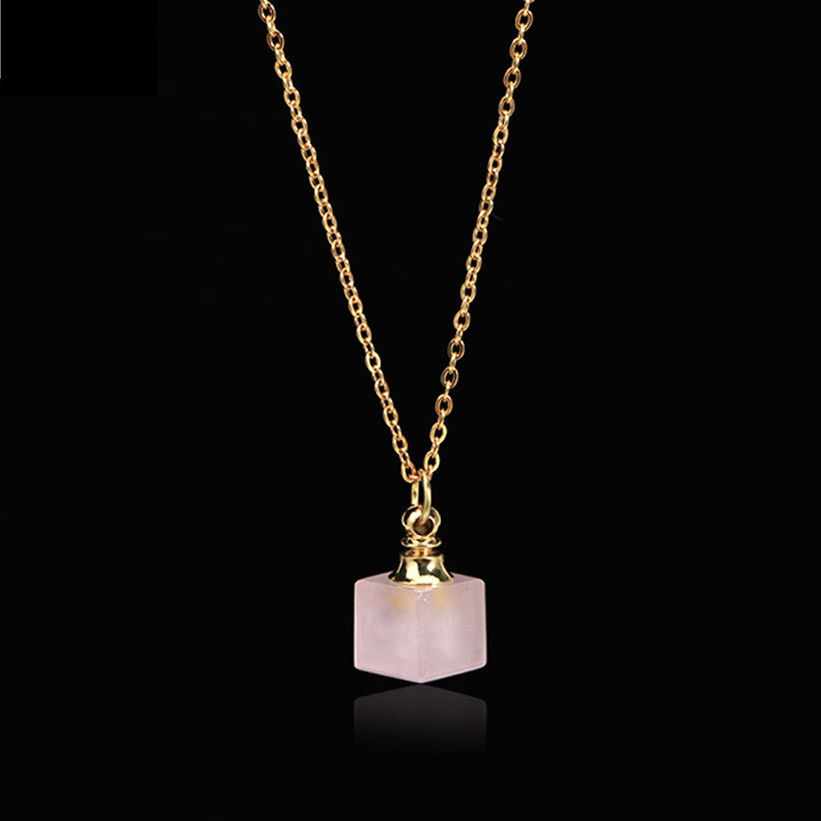 Crystal Cube Perfume Bottle Pendant Necklace