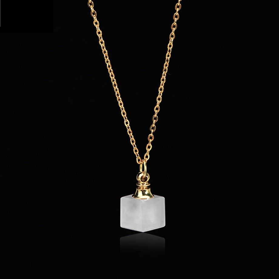 Crystal Cube Perfume Bottle Pendant Necklace